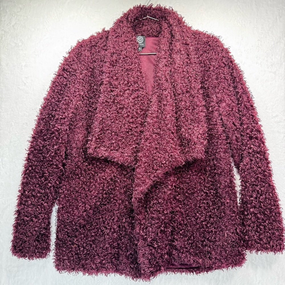 Vintage 90s Y2K Burgundy Cardigan Fuzzy Open Draped Front Bobeau Sweater Cozy L
